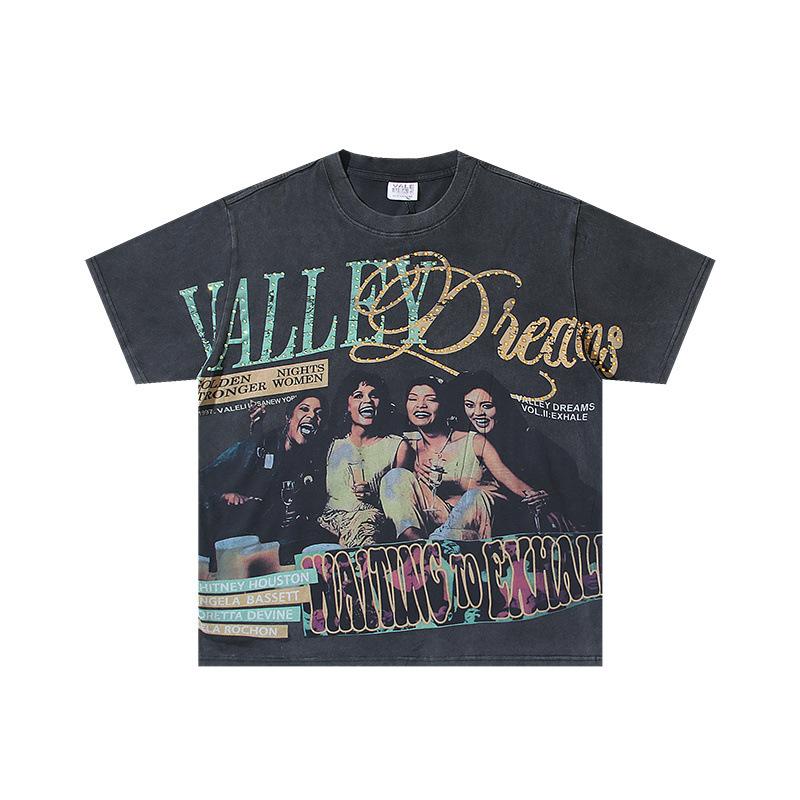 26 Cross-border foreign trade VALL Meichao high street retro washing water old direct injection hot diamond short sleeve pullover men's and women's 