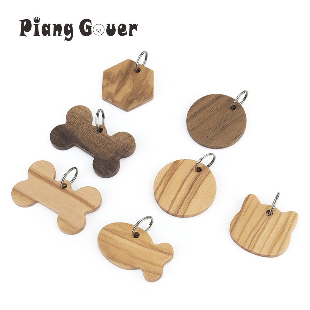 12pcs Wholesale Cat Collar Accessory Wood Dog Bone Puppy Blank Nameplate Round Tags For Dogs Keyrings