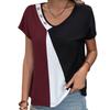 Women Color Block Print Loose Short Sleeve Casual Button T Shirt