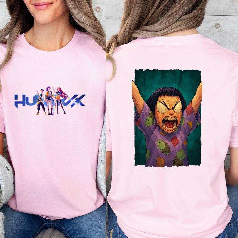 Fashion Korean Short Sleeved T-shirt for Women Clothes Short Sleeved Tees Kpop Demon Hunter HuntrX Oversized Top Y2K Clothing