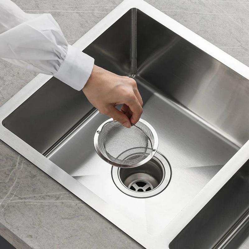 1pcs Kitchen Sink Strainer With Handle & Stopper Replacement Drain Basket Stainless Steel Mesh Filter Waste Hole