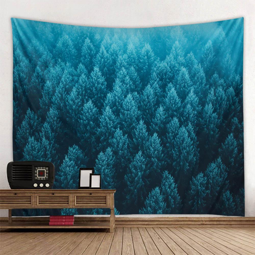 Misty Forest Natural Landscape Tapestry Bohemian Minimalist Art Wall Hanging for Hippie Living Room Bedroom Home Decor