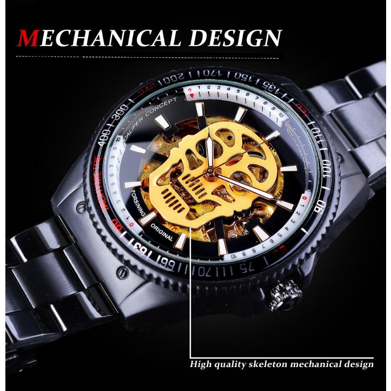 Forsining Men's Fashion Openwork Luminous Waterproof White Skull Mechanical Watch