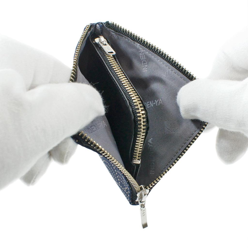 Indenya Inden Coin Purse F Coin Purse 08 Deerskin Navy Blue x White Lacquer Qinghai Wave Pattern 1008-14-004