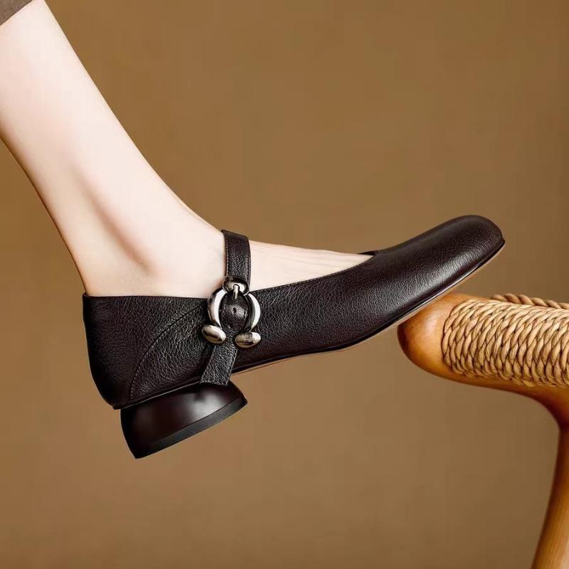 Elegant Women Heeled Shoes New Sandals Summer 2025 Designer Chunky Loafers Casual Woman Buckle Shallow Shoes Zapatillas