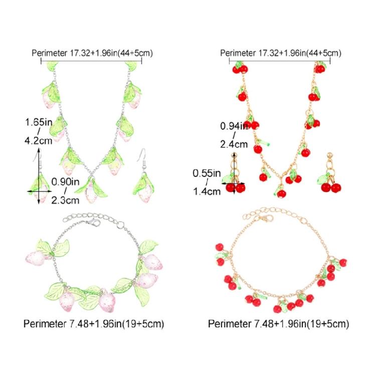 Versatile Cherries Strawberry Fashion Jewelry Set Unique Strawberry/Cherries Necklace Bracelet Ear Rings