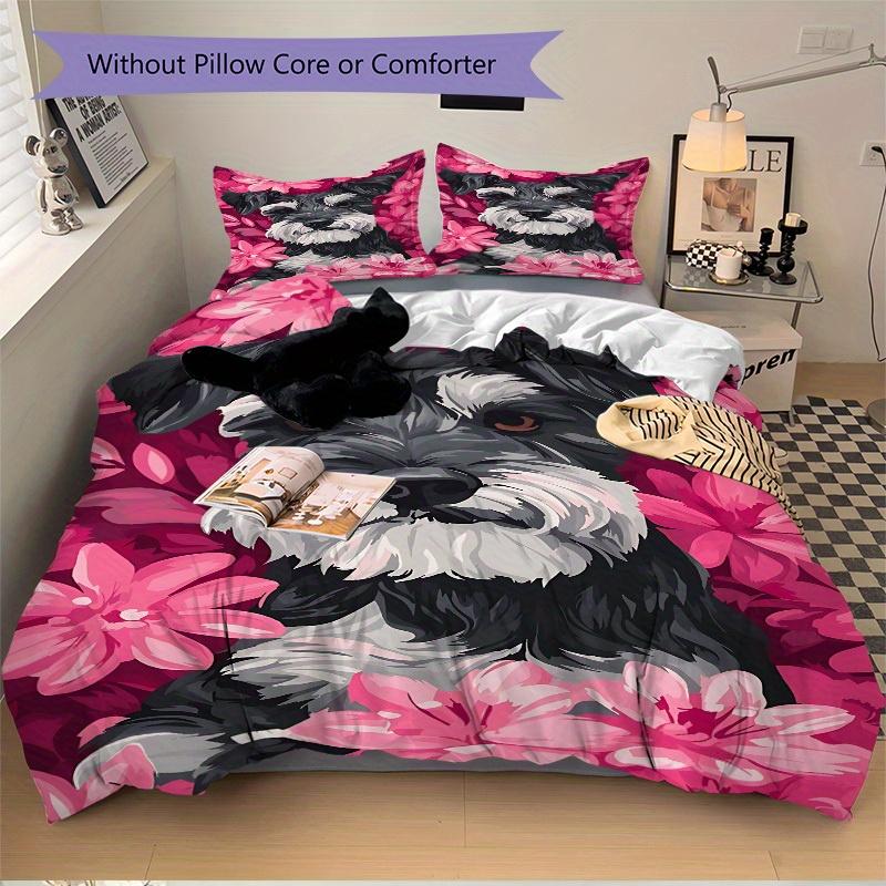 3pcs Schnauzer dog print Bedding Set, Breathable And Soft, Suitable for All Seasons Machine Washable, Suitable for Bedroom Decoration,yy250822140