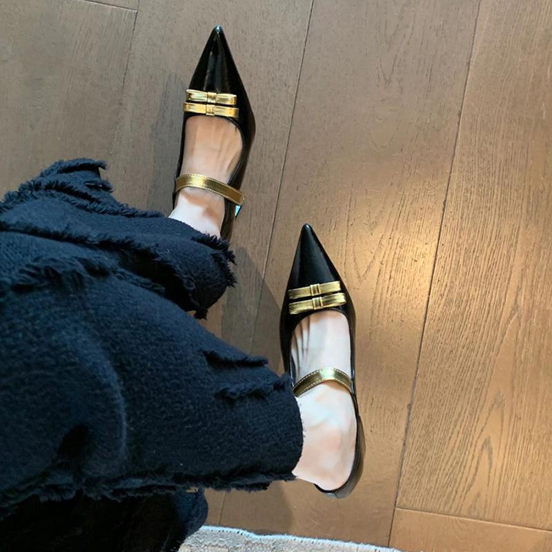 Thick Heel Golden Women Mary Jane Shoes Fashion Pointed Toe Shoes 2025 Spring Ladies Elegant Dancing Party Prom Shoes
