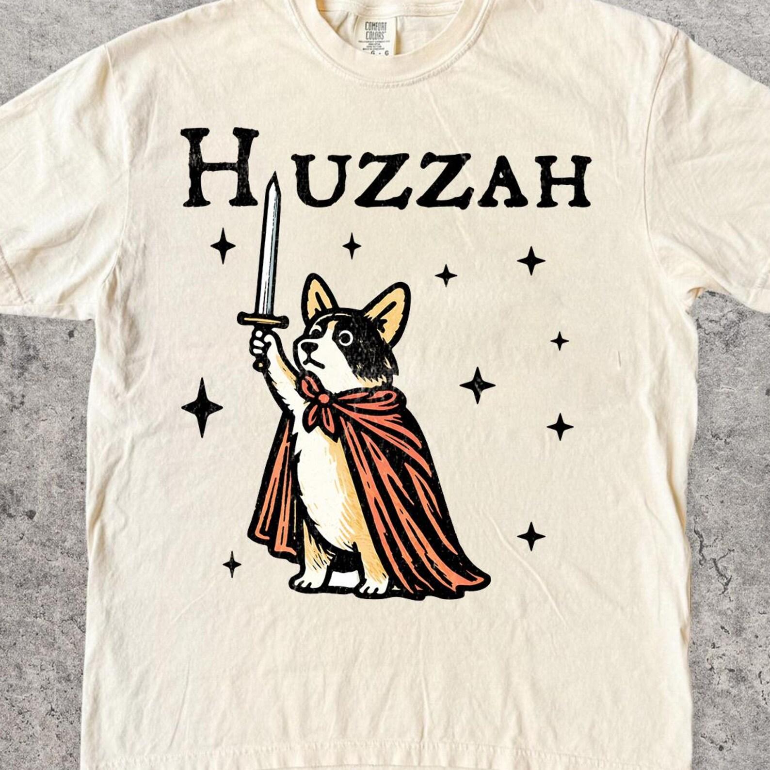 Huzzah T-Shirt, Funny Medieval Shirt, Corgi Mom Gift, Corgi Dog Lover Shirt, Funny Dog Owner Gifts, Knight Meme T-Shirt Comfort Colors® S