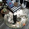 Cats Flowers Round Area Rug,Carpet Rug for Living Room Bedroom Sofa Playroom Decor,Non-slip Floor Mat