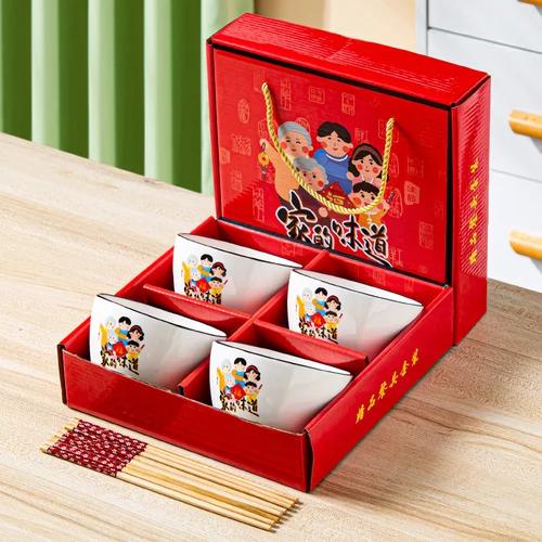 Chinese Hand-painted Cartoon Tableware Ceramic Bowl Creative Household Tableware Set Gift Box
