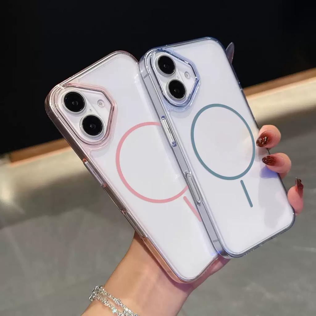 Suitable for iPhone16promax mobile phone case Magnetic suction thin ring Transparent anti-drop Apple 17 anti-yellow PC protective case