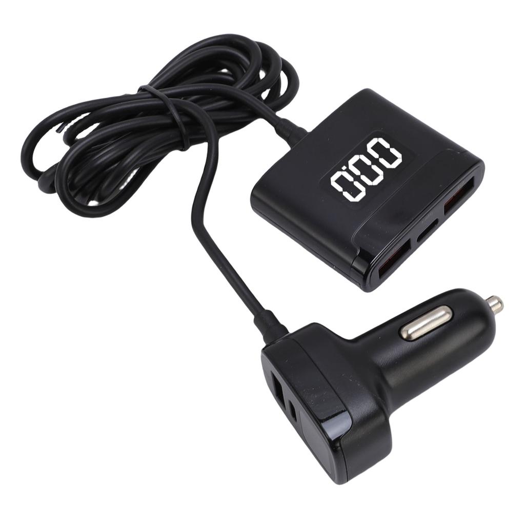 78W USB C Car Charger 5 Port PD30W Fast Charging Car Phone Charger with Dual Digital Voltage Display 4.9 Ft Extention