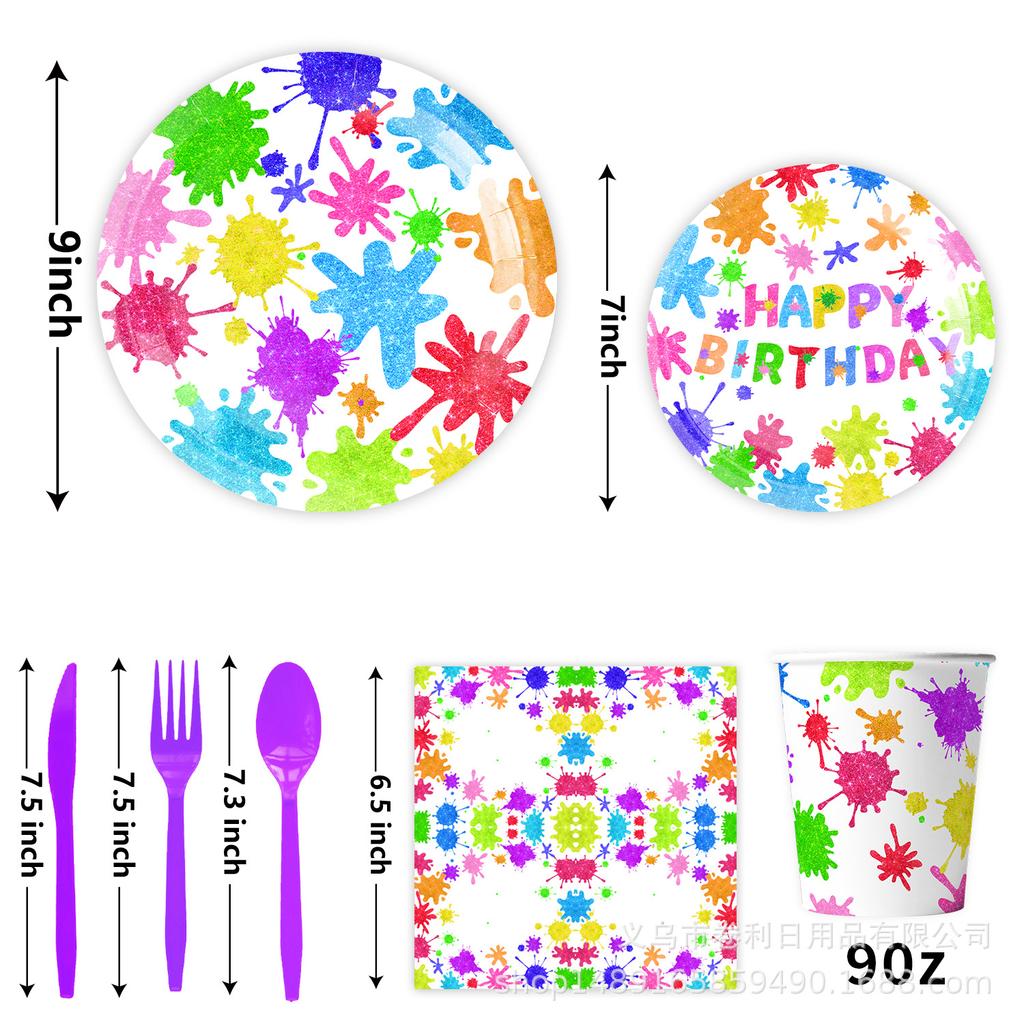 Graffiti-Themed Party Supplies Slime Party Decoration Banner Pull Flag Disposable Tableware Paper Plates Tissue
