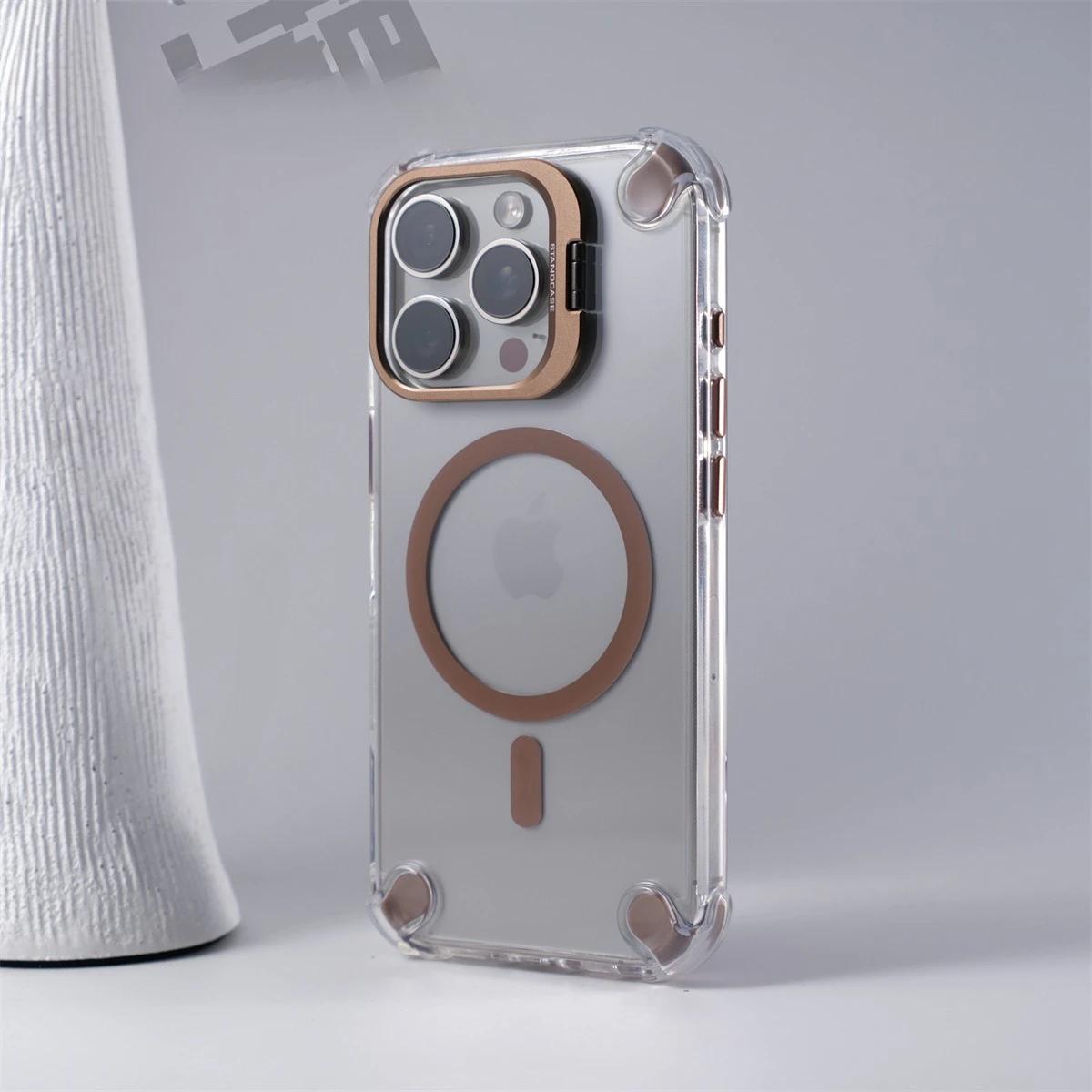 

Alloy Camera Stand Holder for Magsafe Phone Case For iPhone 16 Pro Max 15 Pro 14 13 12 11 Airbag Anti-fall Clear Acrylic Cover iPhone 15