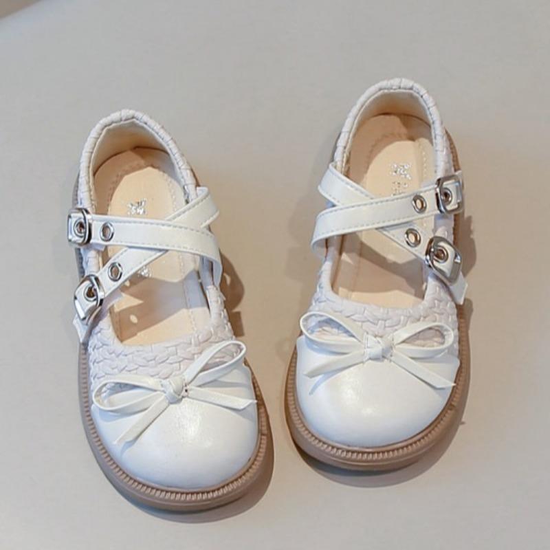 Kids Fashion Leather Shoes Spring Children Mary Jane Bean Shoes Girls Bow Princess Flat Shoes