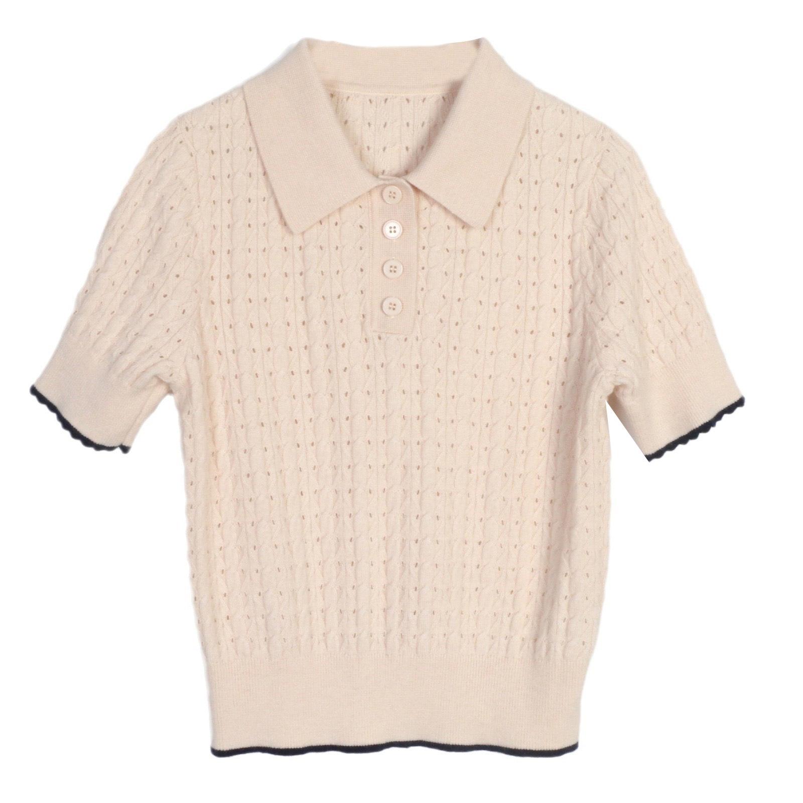 

S Family Французский цветной блок Топ с коротким рукавом и воротником поло - Ранняя осень 2024 M