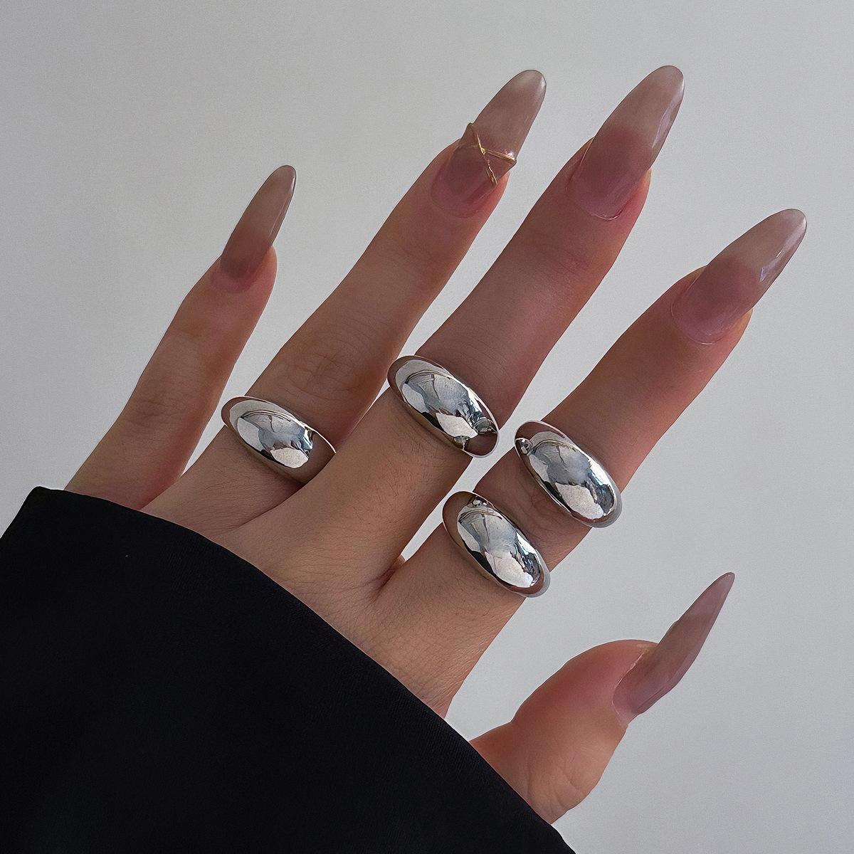 Unique Trendy Design Geometric Curved Knuckle Ring Exaggerated Open Set Ring 05 White K(Clearance)