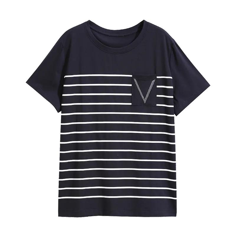 Sommer Kurzarm All-Match Neues T-Shirt Damen Gestreift Lockerer Schnitt Schlankmachend Koreanische Version Vintage Top