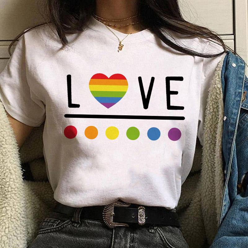 Women Casual T Shirt Womens Fashion Cute Love Print Harajuku Female Basic Short Sleeve T-Shirt White Simple Tshirts Tops Tshirt