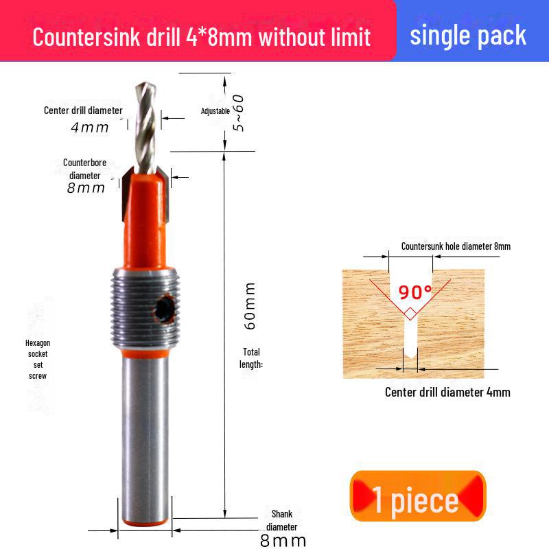 Alloy Countersink Drill Head with Limiter for Woodworking and Screw Installation