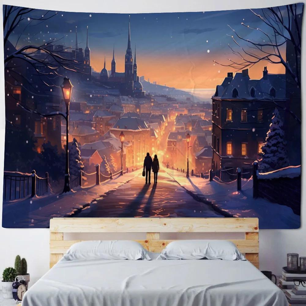 Firefly Forest Dreamy Landscape Tapestry Hippie Starry Sky Wall Hanging Cloth Aesthetic Home Art Decoration Poster