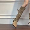 Coarse-heeled women's shoes pleated piled boots autumn khaki suede pointed boots children but knee boots women