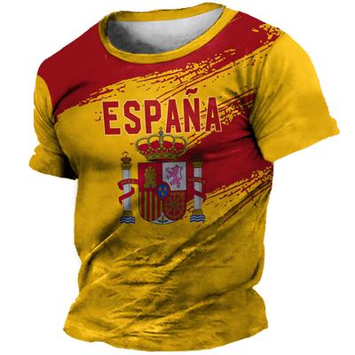 Spain Men's T-Shirt Summer Short Sleeve Spain National Emblem Flag 3D Print Fashion O Neck Pullover Shirt Male Oversize Clothing