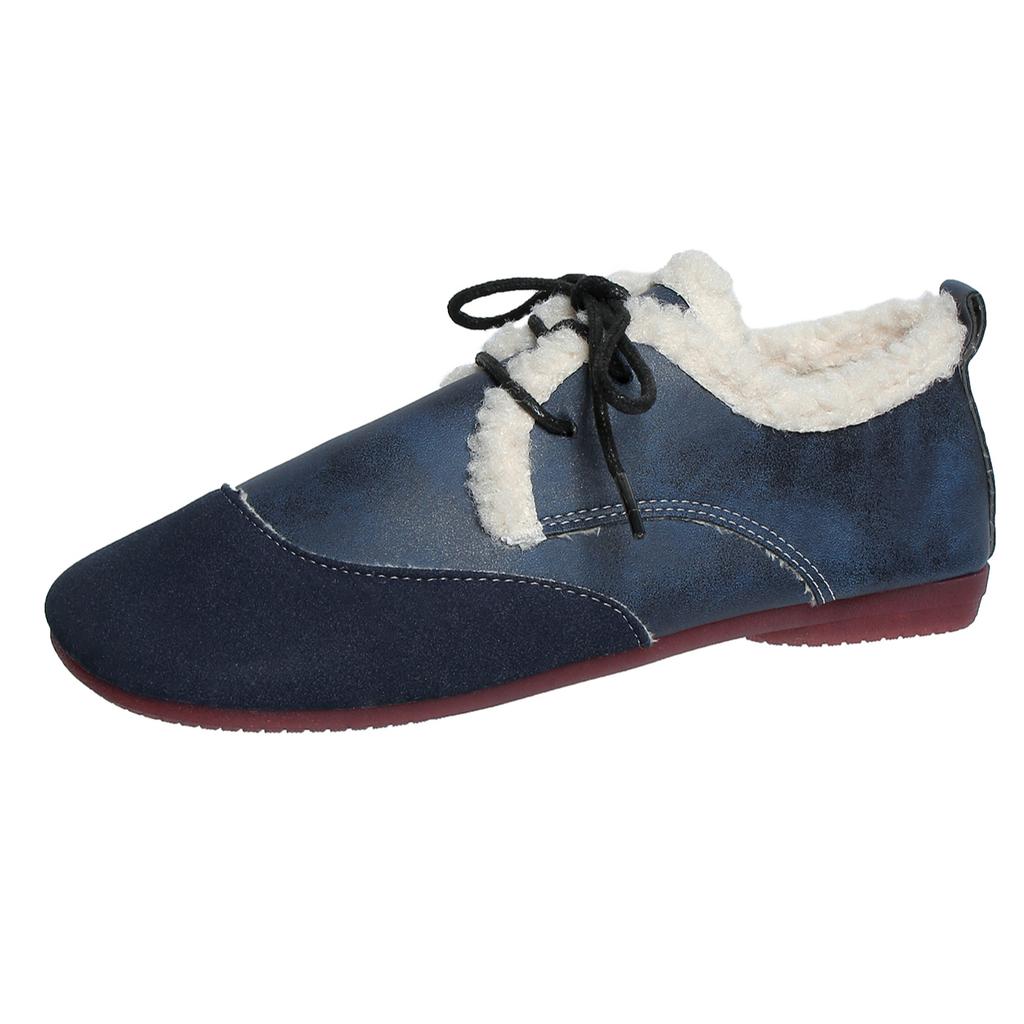 Fashion Women Casual Flats Shoes Lightweight Plush Cotton Warm Loafers Winter 2024 New Trend Lace Up Running Sneakers Zapatos De Mujer