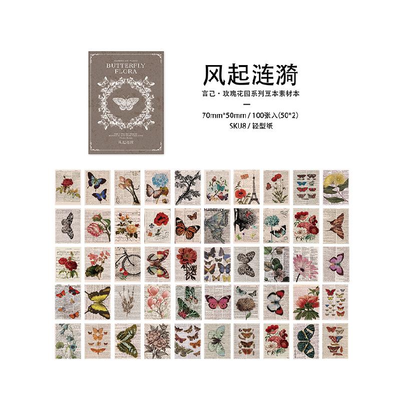 100-Sheet Vintage Miniature Material Mini-Book Set, Retro-Themed Craft Pages, for Journal Collage & Handmade Creation