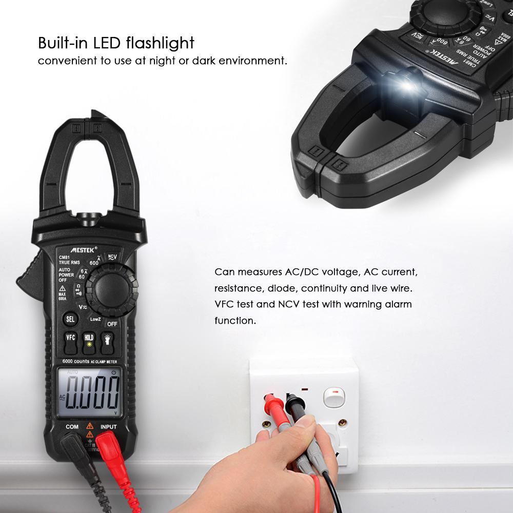 MESTEK Professionelles Echteffektivwert LCD Digitalzangenmessgerät Multimeter AC DC Spannung AC Strom Durchgangsprüfer