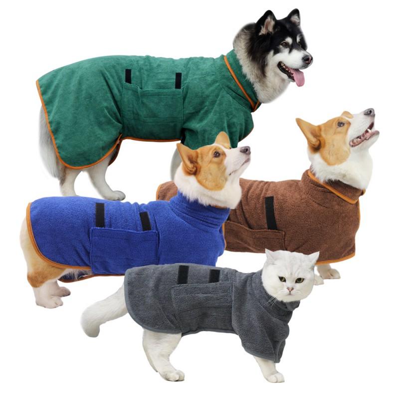 Pet Bath Robe With Hood Absorbent Quick-Dry Towel Coat Large Dogs Like Alaskan Malamute Golden Retriever