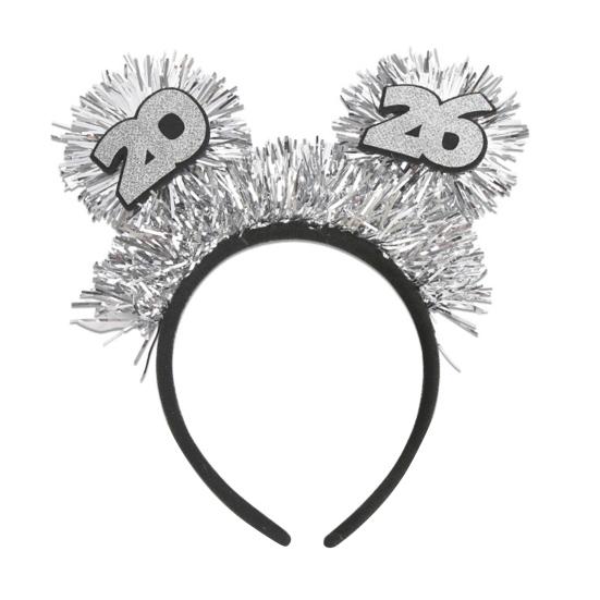 

2026 New Year Headband with Happy New Year Letters Glitter Tinsel Hairband with Wine Glass Hat Party Headwear for Countdown Celebration A