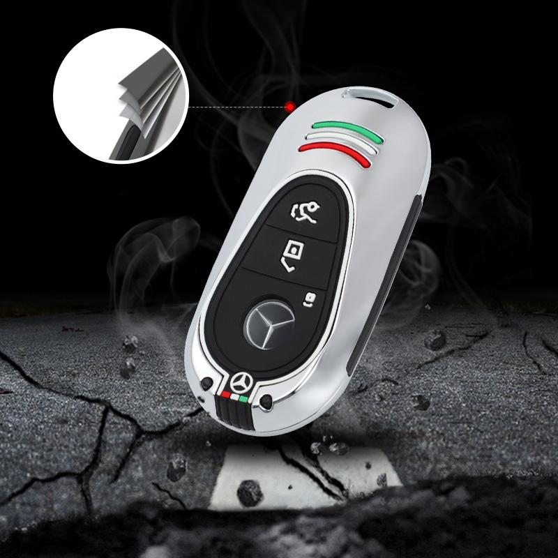 FA9Car Key Case Cover Silicone Protective Shell For Mercedes Benz C S Class W206 W223 EQE EQS GLC C260 S450 Alloy Keychain Pendant