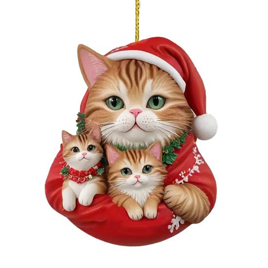 Christmas Pendant 2D Acrylic Cat Wearing Xmas Hat Charm Car Hanging Ornament Festive Atmosphere