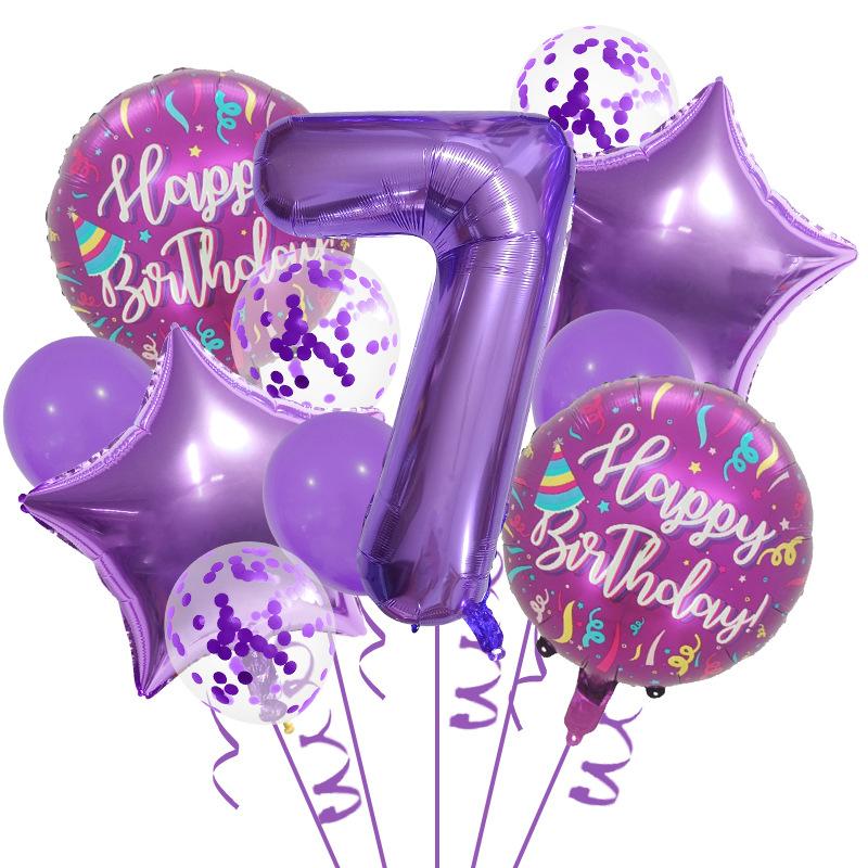 32-Inch Purple Digital Balloon Set, Happy Birthday, First-Year Party Supplies, Scene Decoration Supplies