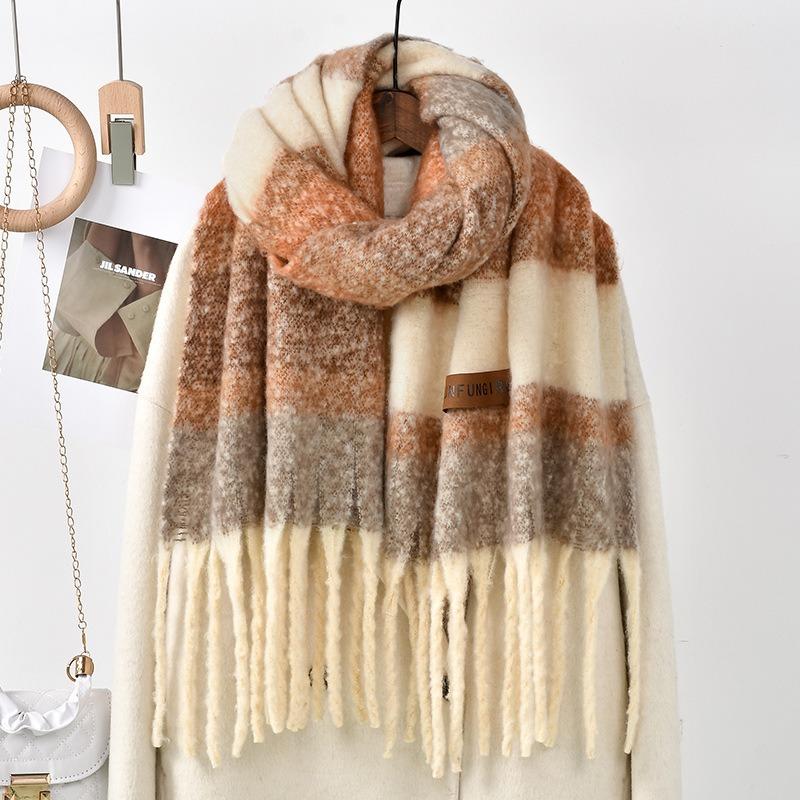 

Женский зимний шарф однотонный цвет Майяр универсальный студенческий чувство продвинутой атмосферы утолщенный теплый шарф с бахромой