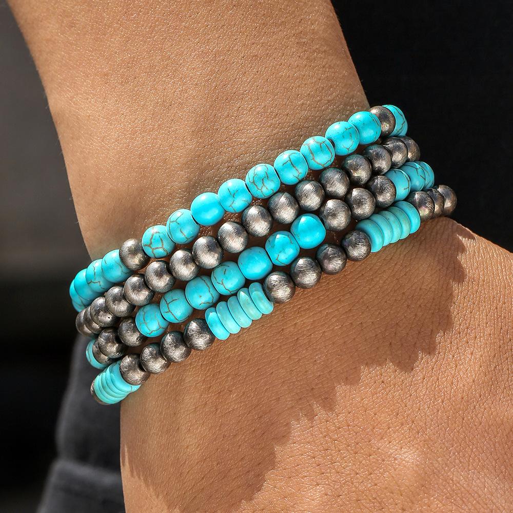 Europe and the United States hot-selling brushed tin ccb round bead bracelet Navajo western handmade beaded turquoise bracelet women