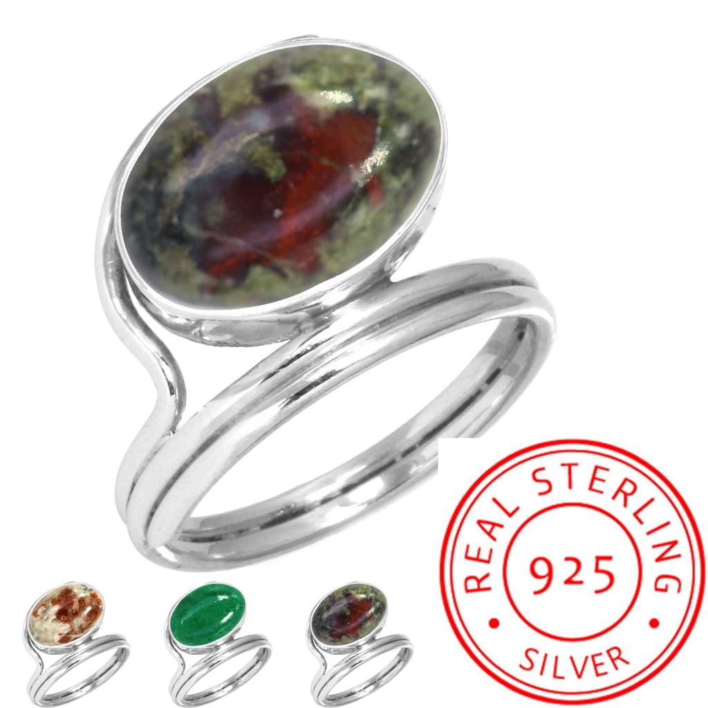 925 Sterling Silver Ring Women Gemstone Handmade Jewelry Mothers' Day Gift Dragon Blood Jasper Garnet In Limestone Kiwi Quartz Fashion