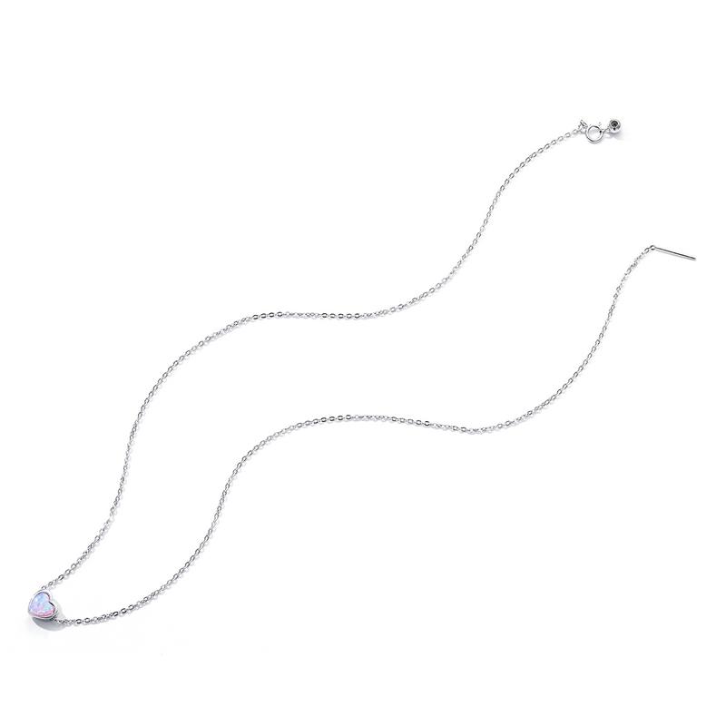 Fashion 925 Sterling Silver Simple Style Shining Opal Heart Pendant Choker Necklace for Women Jewelry Gift SCN471