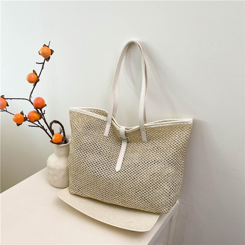 Korean Version of the New Product Niche Design Mori Hollow Straw Woven Tote Bag Large Capacity Casual Versatile Single Shoulder Mother and Child Bag W
