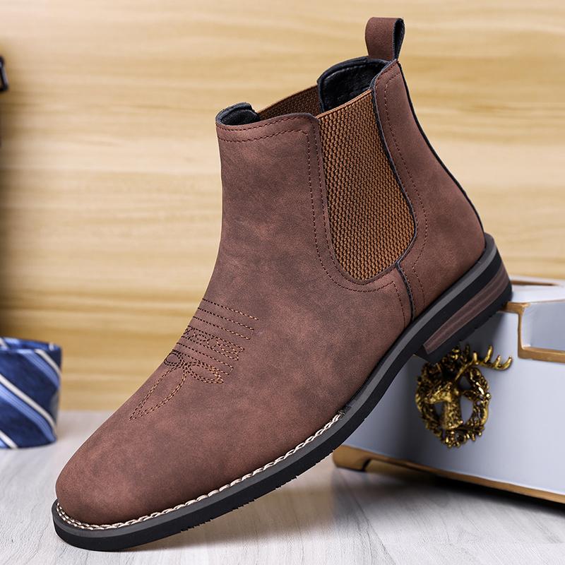Leisure Walk Mens Ankle Boots Comfort Leather Chelsea Boots Hot-selling Male Business High Top Shoes Walking Botas Driving Shoes