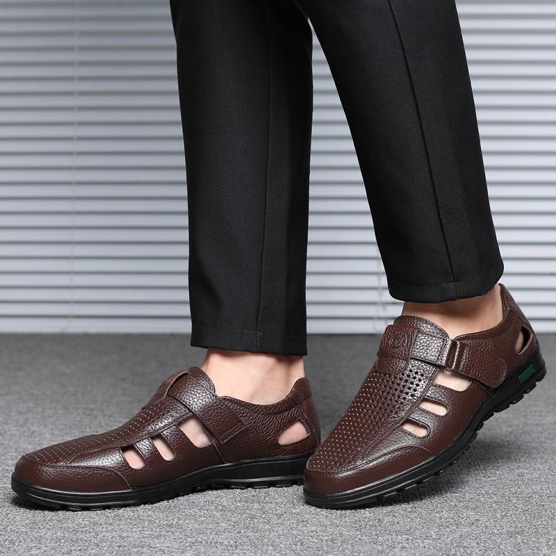 Fashion 38-46 Plus Size Business men's sandals Summer New Style Office dress party Black Brown adult Quality breathable leather shoes