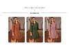European & American Women's Pointed Collar Midi Dress: Solid Color, High Waist, 3/4 Sleeve Pullover.