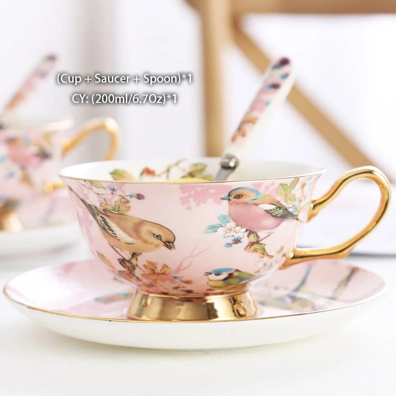 Pink Bird Bone China Coffee Set Porcelain Tea Set Advanced Ceramic Pot Mug Sugar Bowl Creamer Teapot Milk Jug Teaset Tea Cup Set
