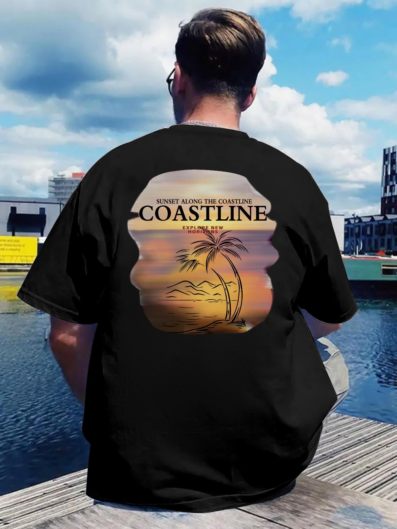 T-shirt with Summer Beach Elements Print - Casual Polyester Crew Neck XXXL