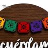 Dia De Los Muertos Decoration Sugar Skull Plate for Day of Dead, Wooden Round Dish with Tabletop Display Stand, Floral