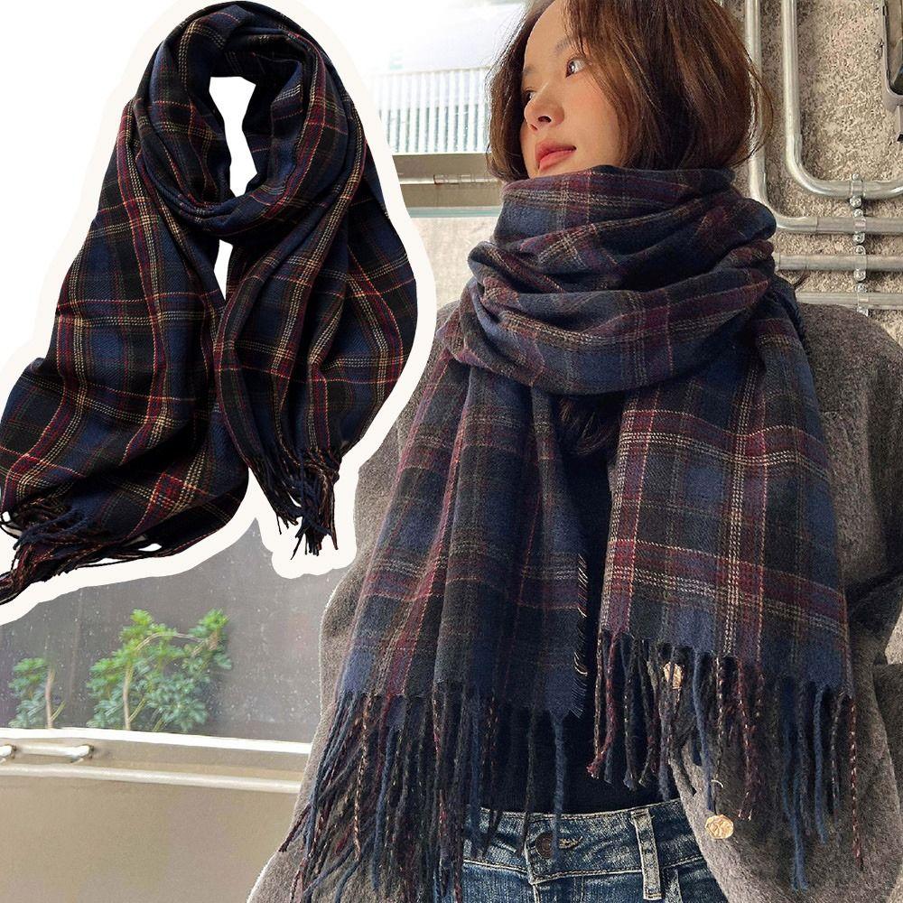 180*68cm Imitation Cashmere Scarf Vintage Plaid Printed Mujer Foulard Blanket  Autumn Winter Warm