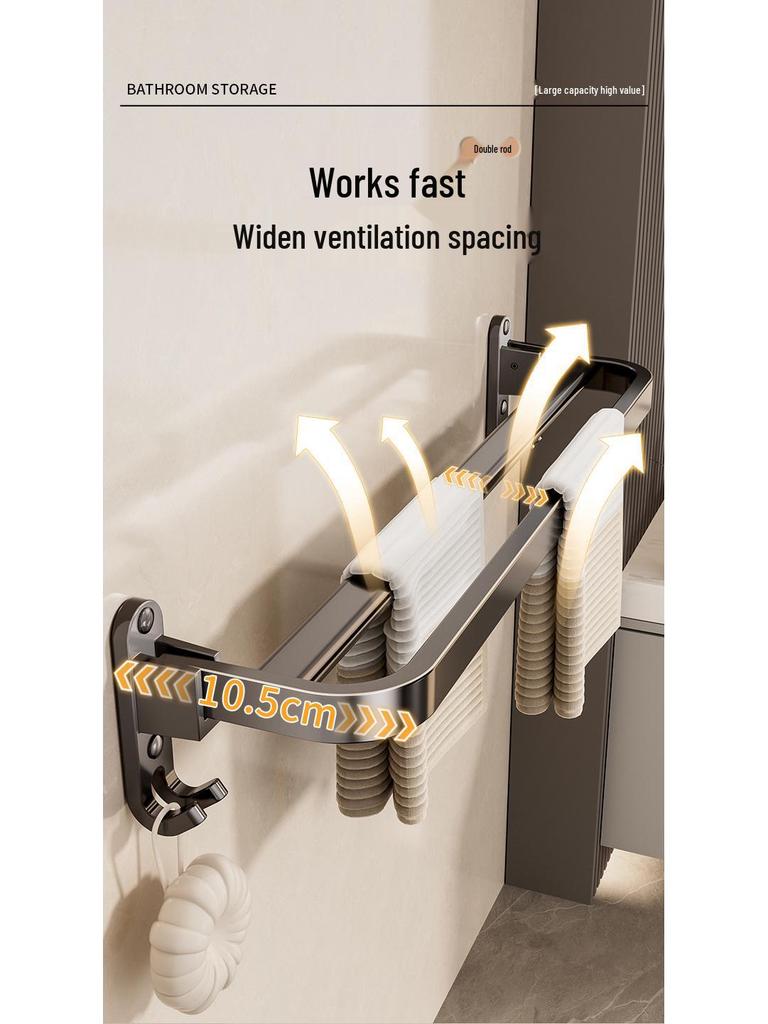 Gunmetal No-Drill Bathroom Towel Rack and Shelf Combo