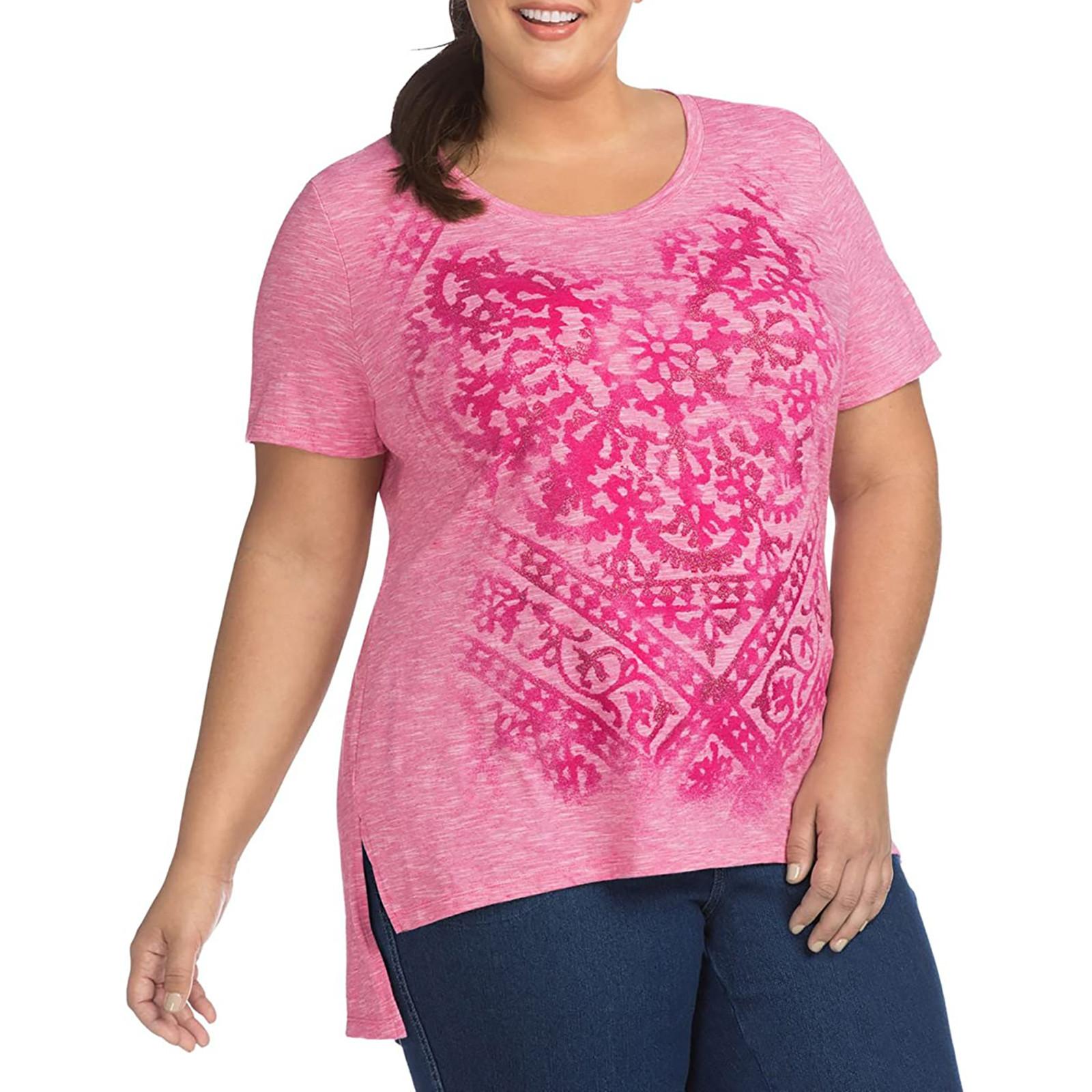 

Женская мода большого размера с круглым вырезом, пуловер с принтом, свободная повседневная футболка с верхом XXXL розовый